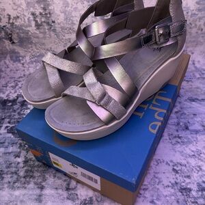 OTBT Silver Wedge Sandals with Crisscross Straps
